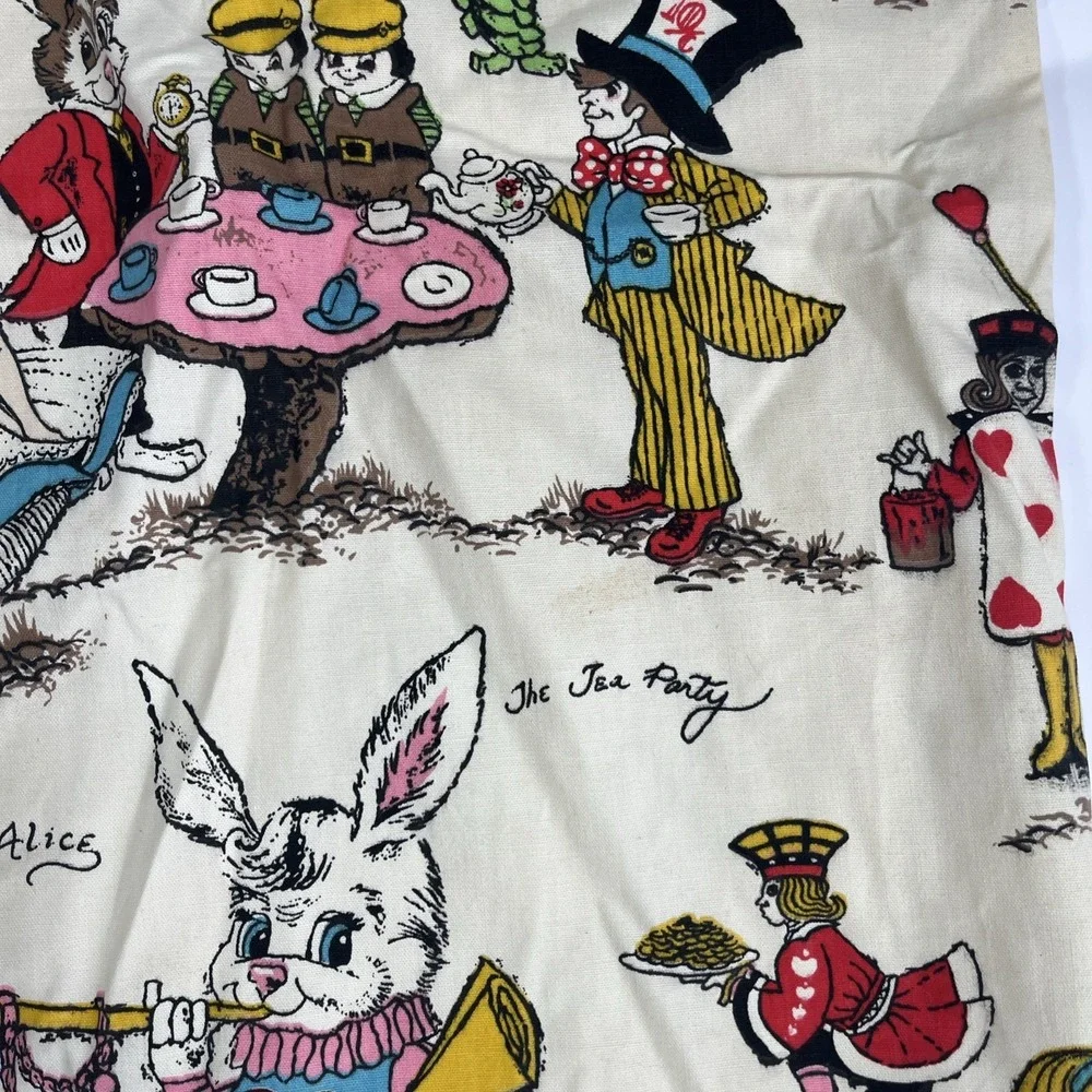 Vintage 1970s Alice in Wonderland Psychedelic Mad Hatter Tea Party Cotton Fabric